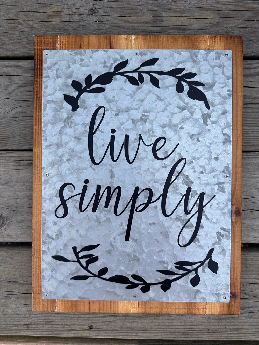 Live Simply Galvanized Metal Wall Sign - Black on Silver